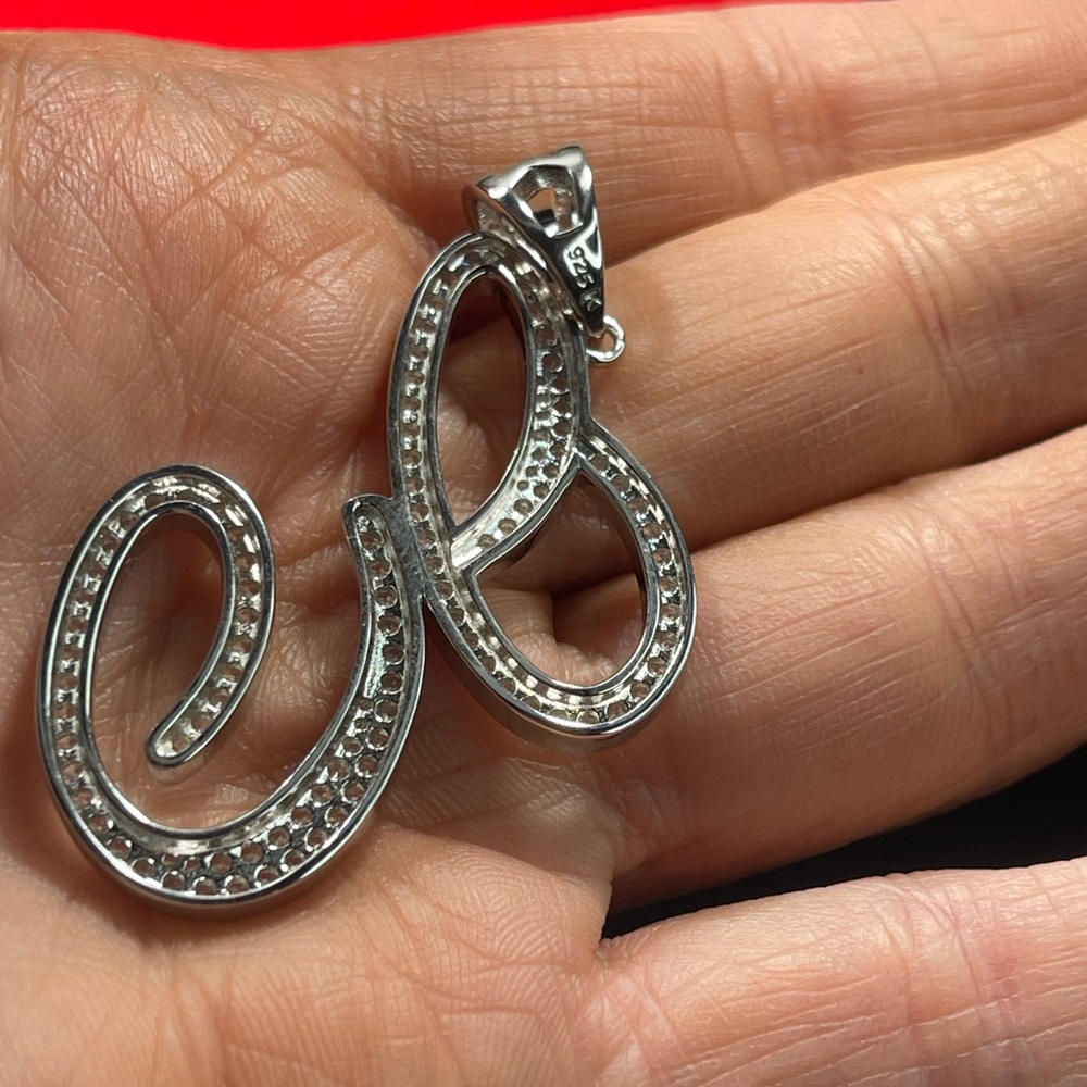 Solid 925 Silver Letter E Pendant Plata - image 4